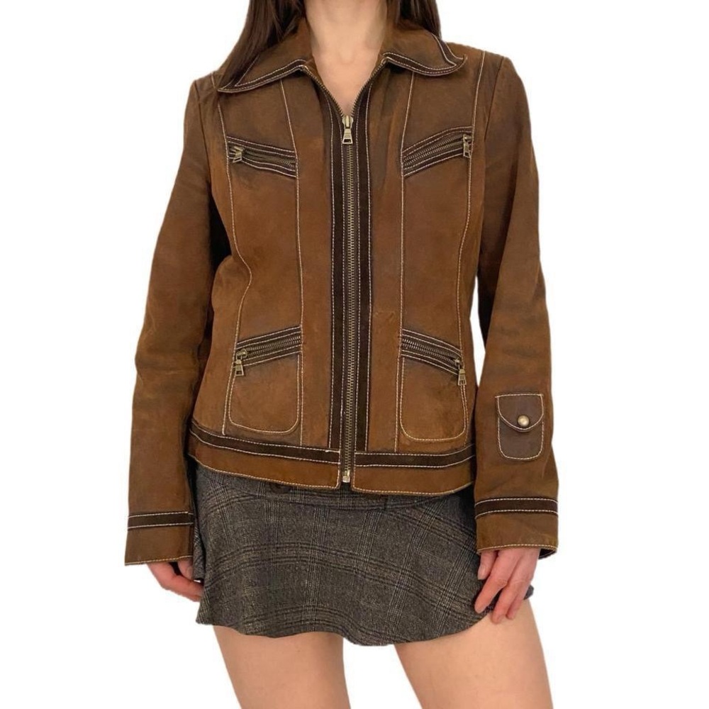 Guess brown leather moto jacket